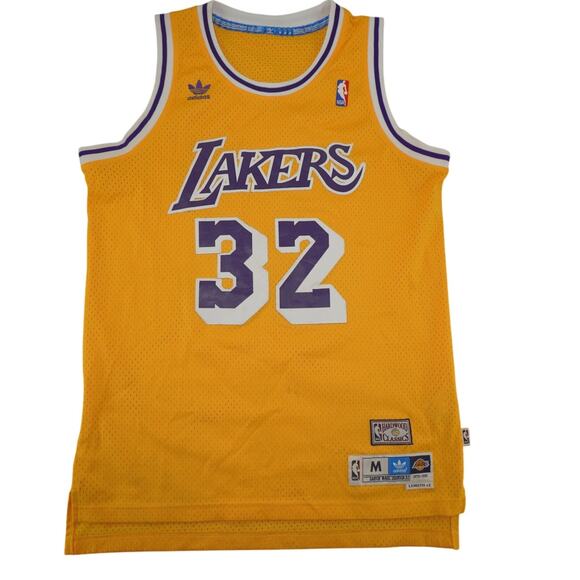 Adidas Lakers Magic Johnson 32 Jersey Length+2 Hardwood Classics Gold Medium - Picture 1 of 8
